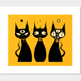 Three Creepy Cute Black Cats, Goth Art Posters and Art